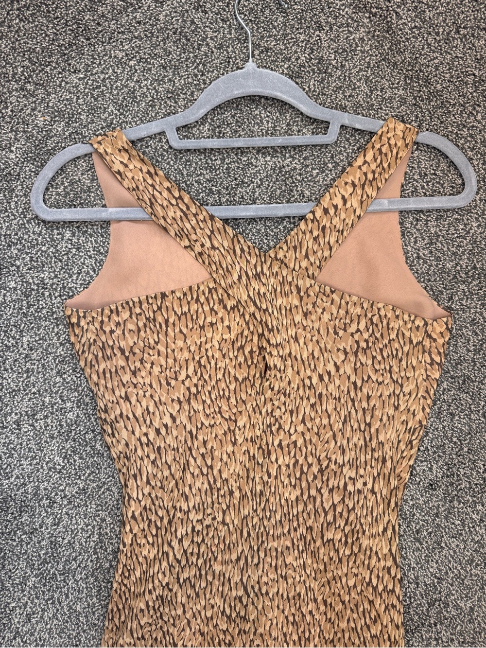 Ann Taylor Silk Tan/Brown Animal Print Sleeveless Midi Dress Size 6P Small Flaw - Picture 6 of 13